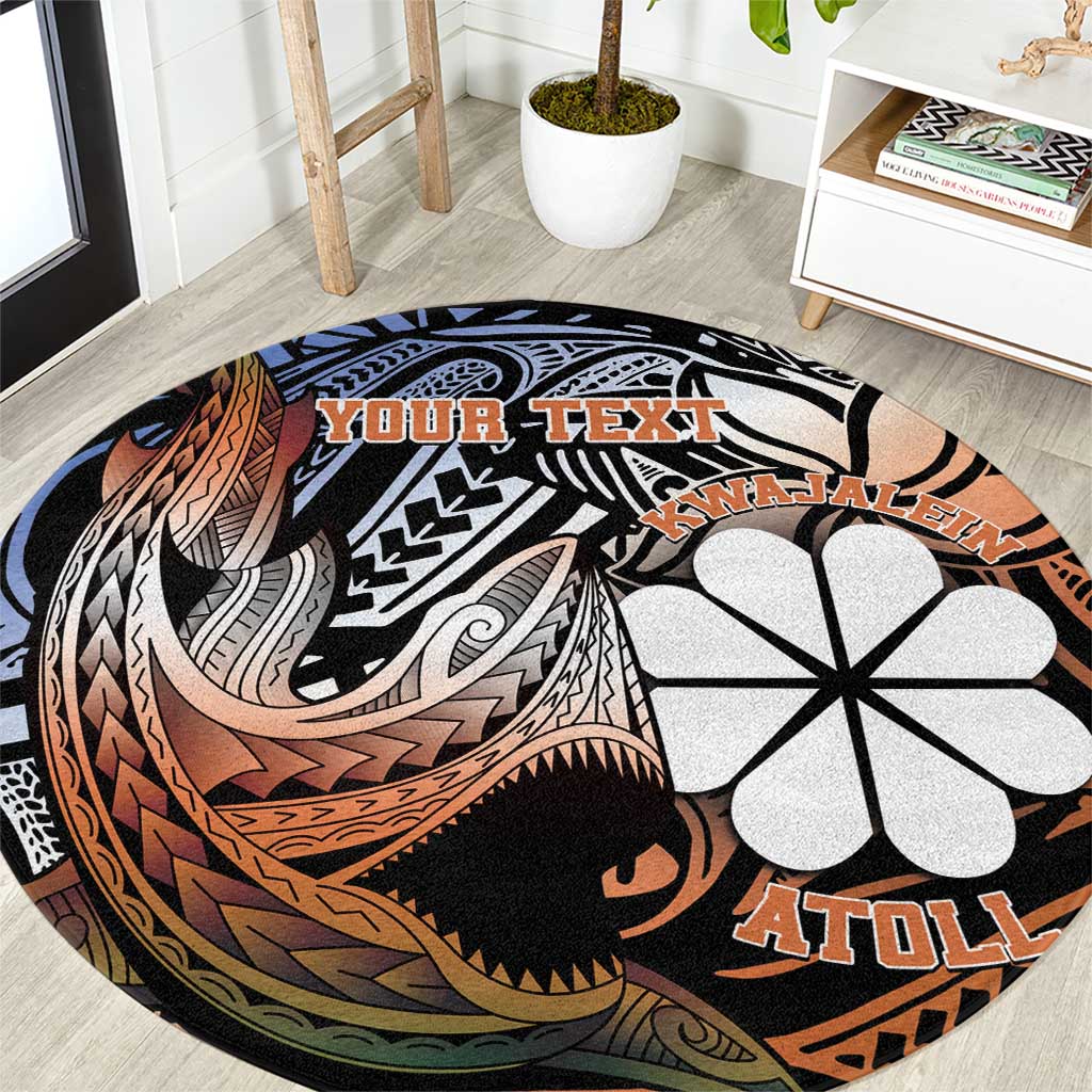 Personalised Kwajalein Atoll Round Carpet Polynesian Shark Tattoo Gradient Vibes LT14 Black - Polynesian Pride