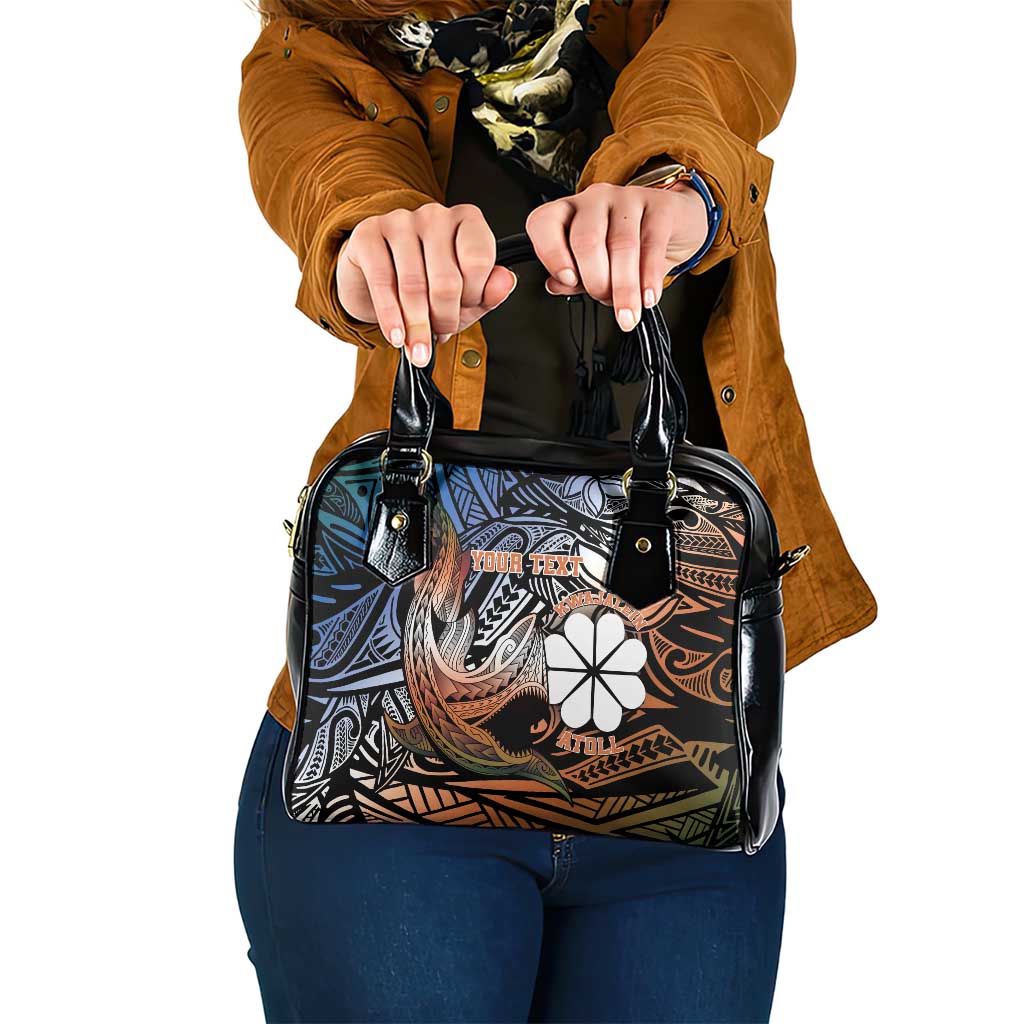 Personalised Kwajalein Atoll Shoulder Handbag Polynesian Shark Tattoo Gradient Vibes LT14 One Size Black - Polynesian Pride