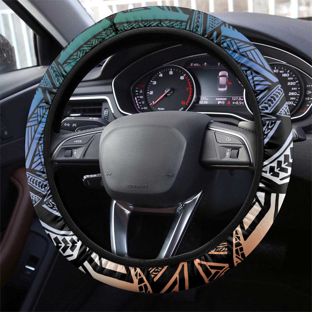 Kwajalein Atoll Steering Wheel Cover Polynesian Shark Tattoo Gradient Vibes LT14 - Polynesian Pride