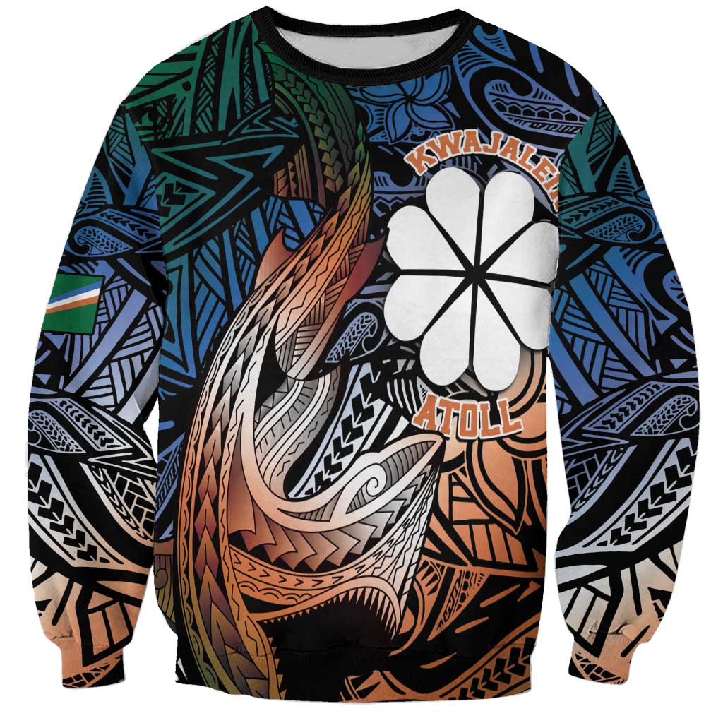 Personalised Kwajalein Atoll Sweatshirt Polynesian Shark Tattoo Gradient Vibes