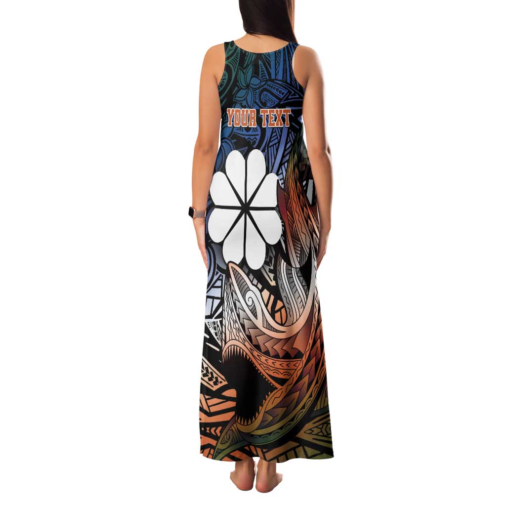Personalised Kwajalein Atoll Tank Maxi Dress Polynesian Shark Tattoo Gradient Vibes
