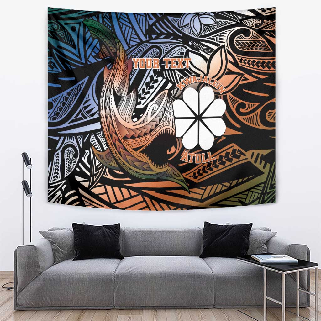 Personalised Kwajalein Atoll Tapestry Polynesian Shark Tattoo Gradient Vibes LT14 Black - Polynesian Pride