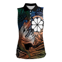 Personalised Kwajalein Atoll Women Sleeveless Polo Shirt Polynesian Shark Tattoo Gradient Vibes