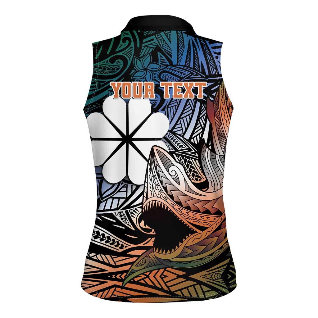 Personalised Kwajalein Atoll Women Sleeveless Polo Shirt Polynesian Shark Tattoo Gradient Vibes