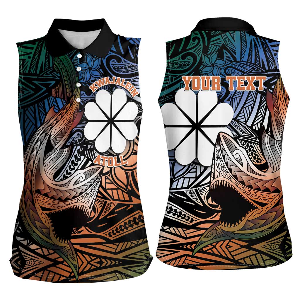 Personalised Kwajalein Atoll Women Sleeveless Polo Shirt Polynesian Shark Tattoo Gradient Vibes