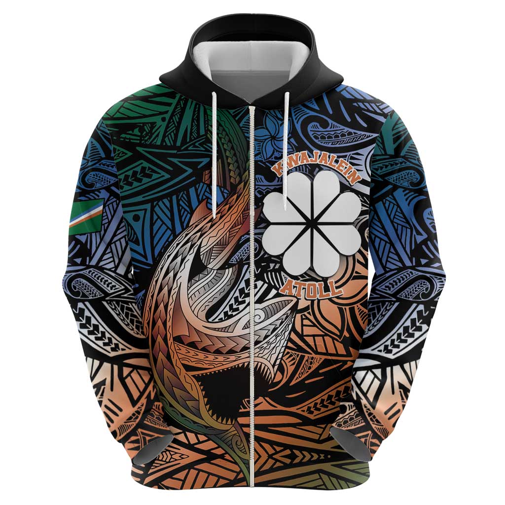 Personalised Kwajalein Atoll Zip Hoodie Polynesian Shark Tattoo Gradient Vibes LT14 - Polynesian Pride