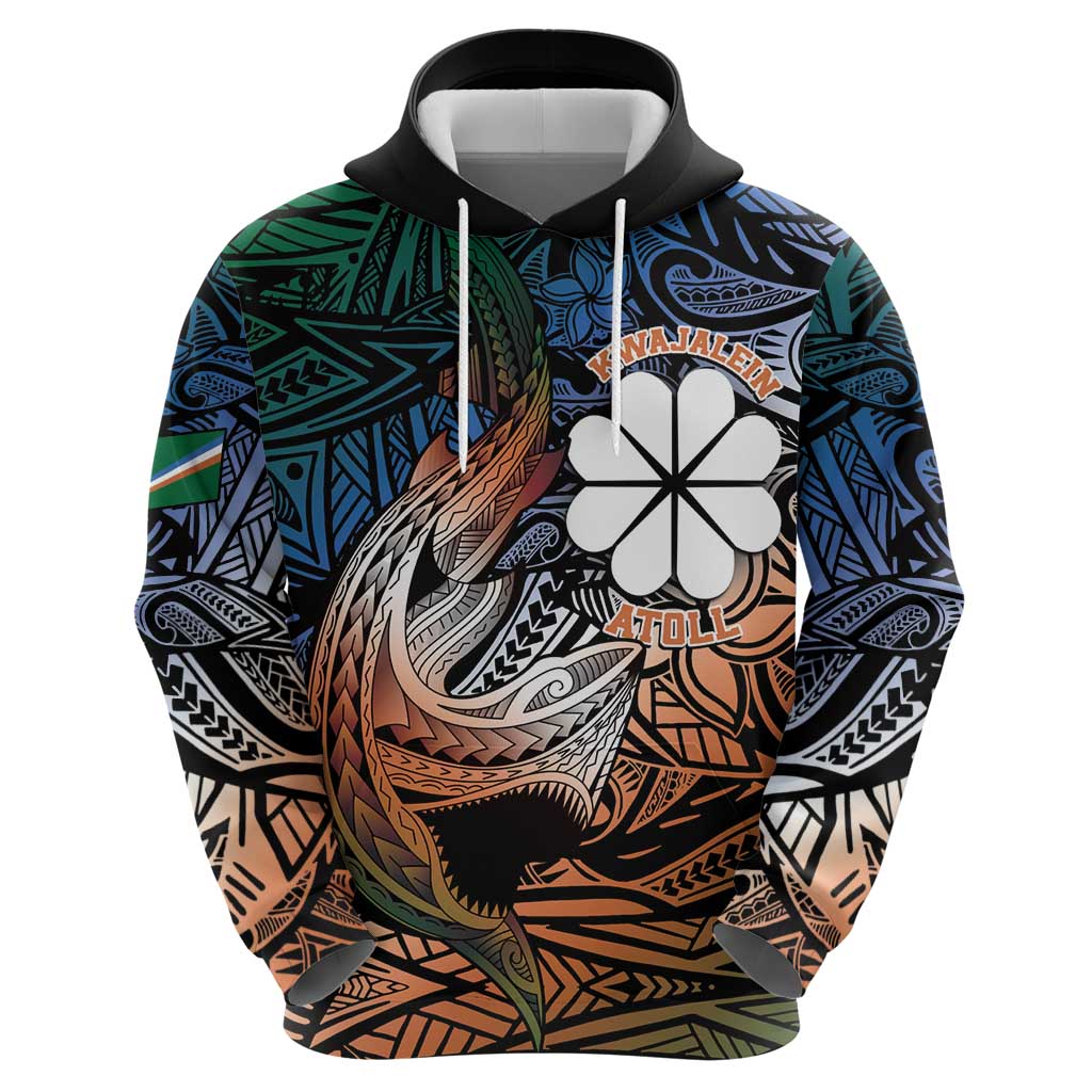 Personalised Kwajalein Atoll Zip Hoodie Polynesian Shark Tattoo Gradient Vibes LT14 - Polynesian Pride