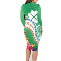 Marshall Islands Kwajalein Atoll Family Matching Long Sleeve Bodycon Dress and Hawaiian Shirt Curves Polynesian Mix Tropical Flowers
