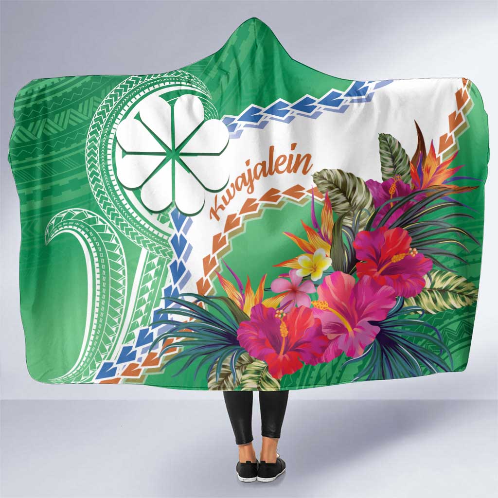 Marshall Islands Kwajalein Atoll Hooded Blanket Curves Polynesian Mix Tropical Flowers LT14 One Size Green - Polynesian Pride