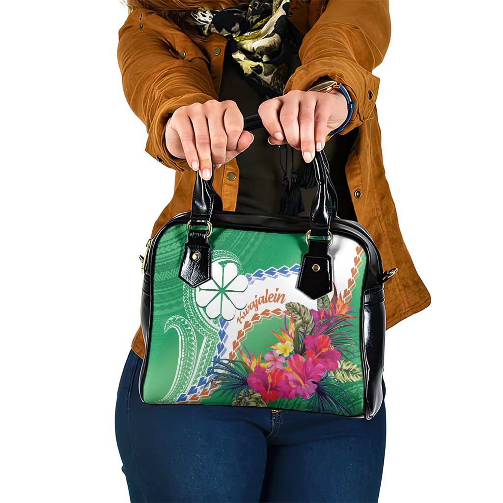 Marshall Islands Kwajalein Atoll Shoulder Handbag Curves Polynesian Mix Tropical Flowers LT14 One Size Green - Polynesian Pride