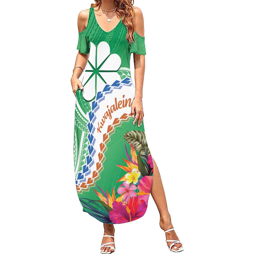 Marshall Islands Kwajalein Atoll Summer Maxi Dress Curves Polynesian Mix Tropical Flowers LT14 Women Green - Polynesian Pride