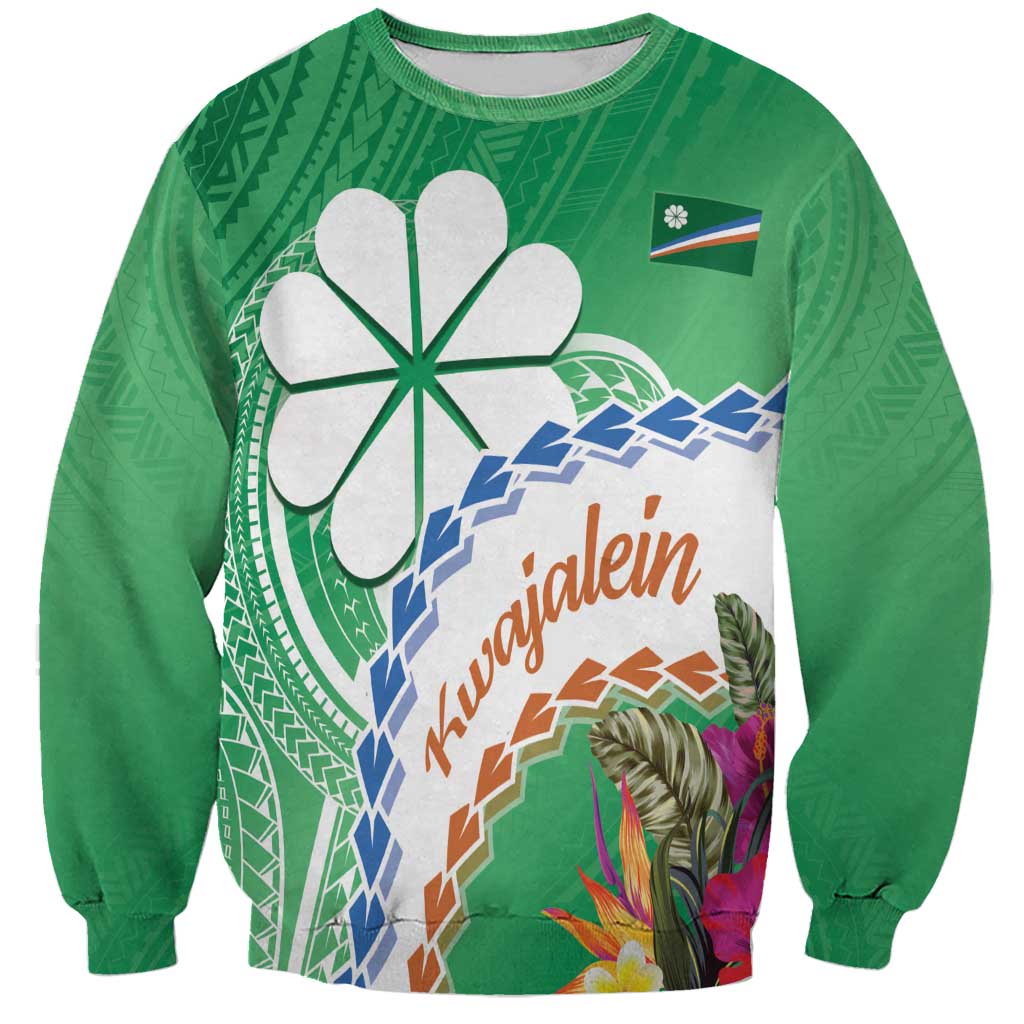 Marshall Islands Kwajalein Atoll Sweatshirt Curves Polynesian Mix Tropical Flowers LT14 Unisex Green - Polynesian Pride