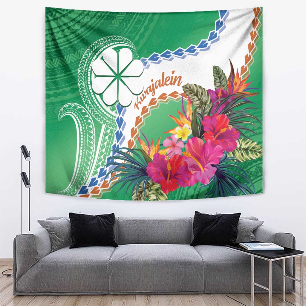 Marshall Islands Kwajalein Atoll Tapestry Curves Polynesian Mix Tropical Flowers LT14 Green - Polynesian Pride