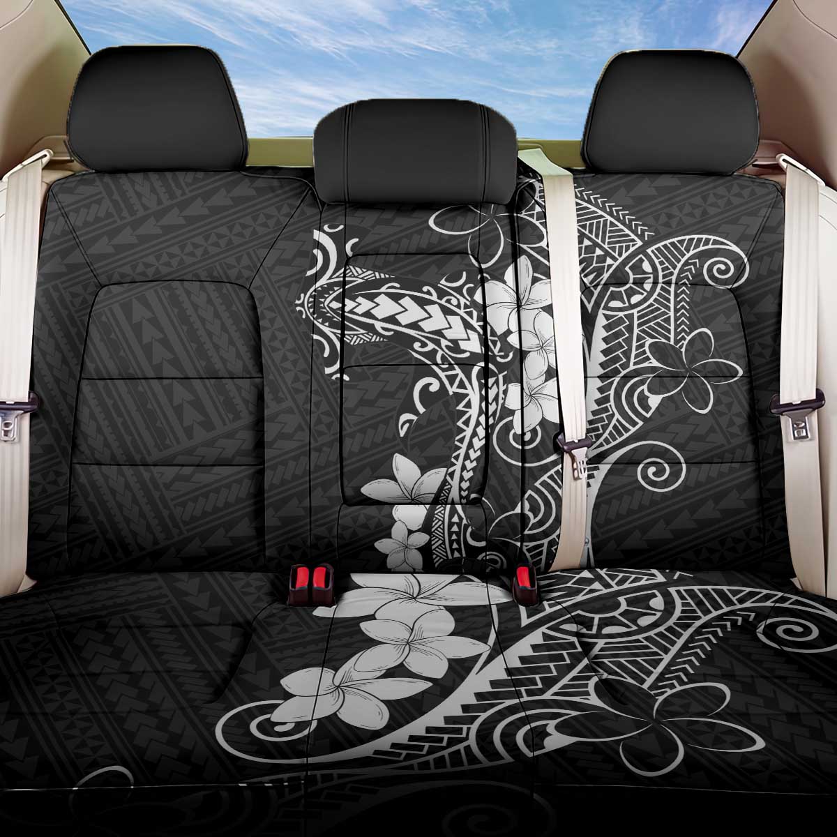 Black Hawaii Back Car Seat Cover Hammerhead Shark Tattoo Curve Polynesian LT14 One Size Black - Polynesian Pride