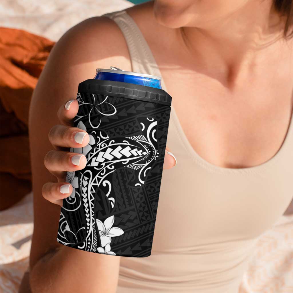 Black Hawaii 4 in 1 Can Cooler Tumbler Hammerhead Shark Tattoo Curve Polynesian - Polynesian Pride