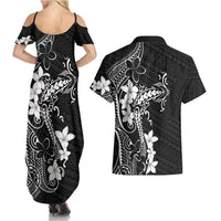 Black Hawaii Couples Matching Summer Maxi Dress and Hawaiian Shirt Hammerhead Shark Tattoo Curve Polynesian - Polynesian Pride