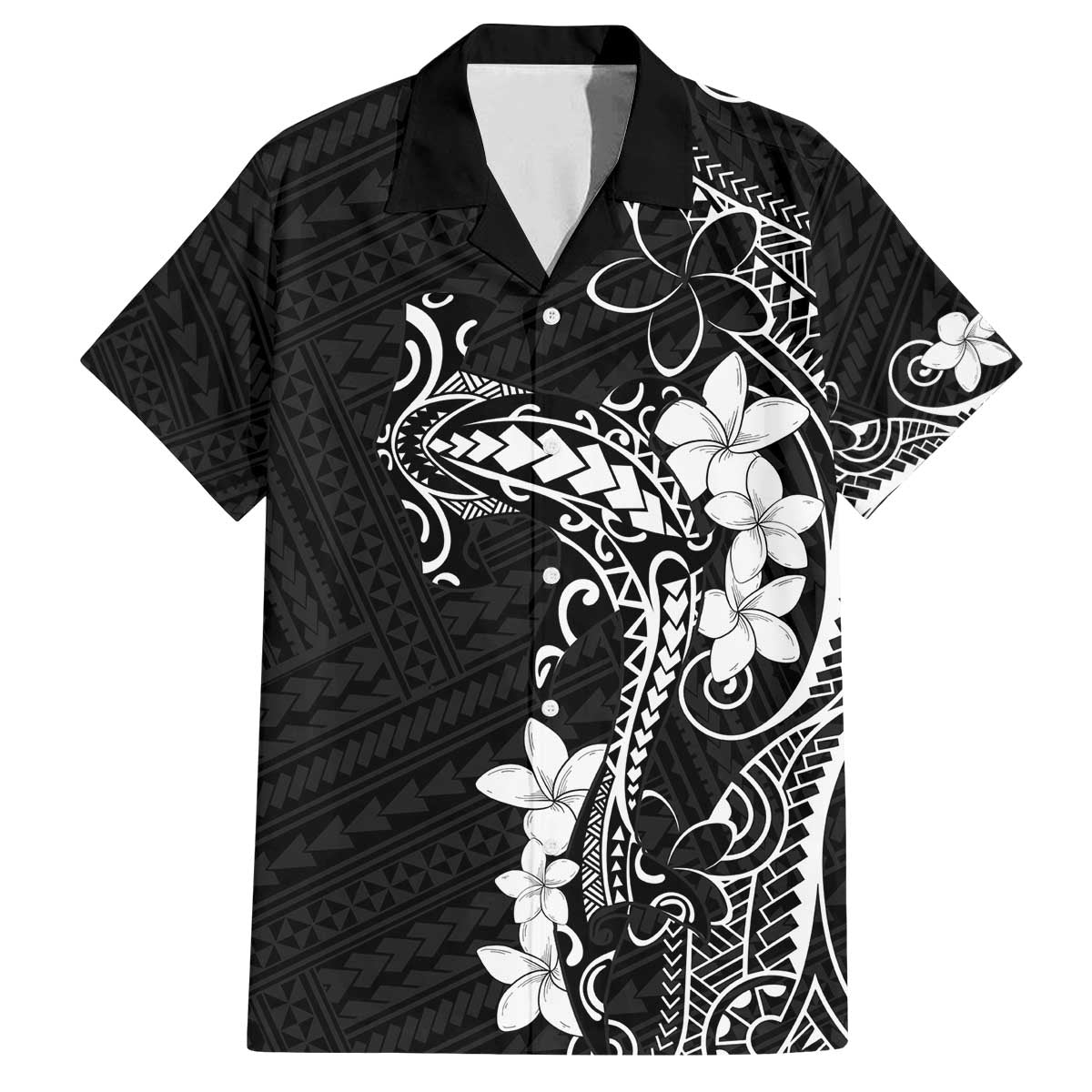 Black Hawaii Family Matching Off The Shoulder Long Sleeve Dress and Hawaiian Shirt Hammerhead Shark Tattoo Curve Polynesian - Polynesian Pride