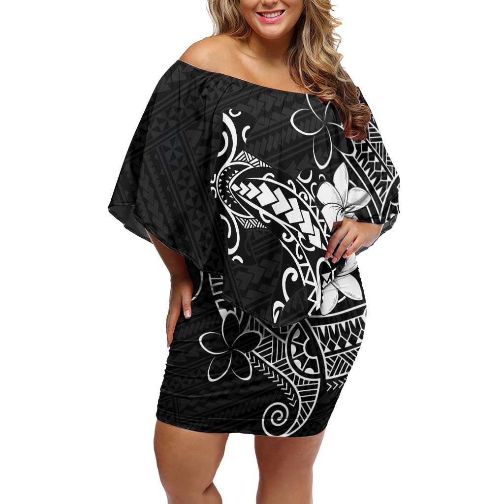 Black Hawaii Family Matching Off Shoulder Short Dress and Hawaiian Shirt Hammerhead Shark Tattoo Curve Polynesian - Polynesian Pride
