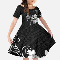 Black Hawaii Family Matching Puletasi and Hawaiian Shirt Hammerhead Shark Tattoo Curve Polynesian LT14 Daughter's Dress Black - Polynesian Pride