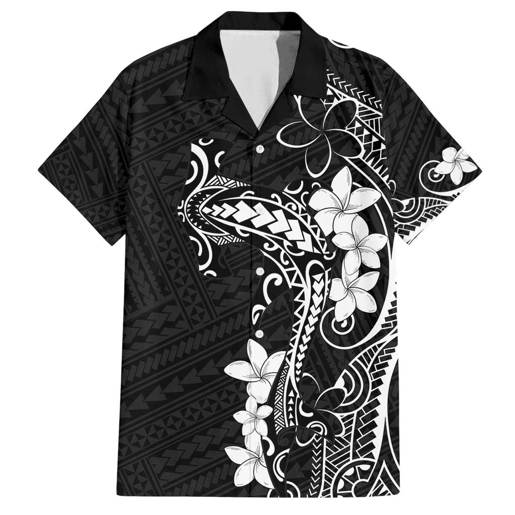 Black Hawaii Family Matching Puletasi and Hawaiian Shirt Hammerhead Shark Tattoo Curve Polynesian LT14 Dad's Shirt - Short Sleeve Black - Polynesian Pride