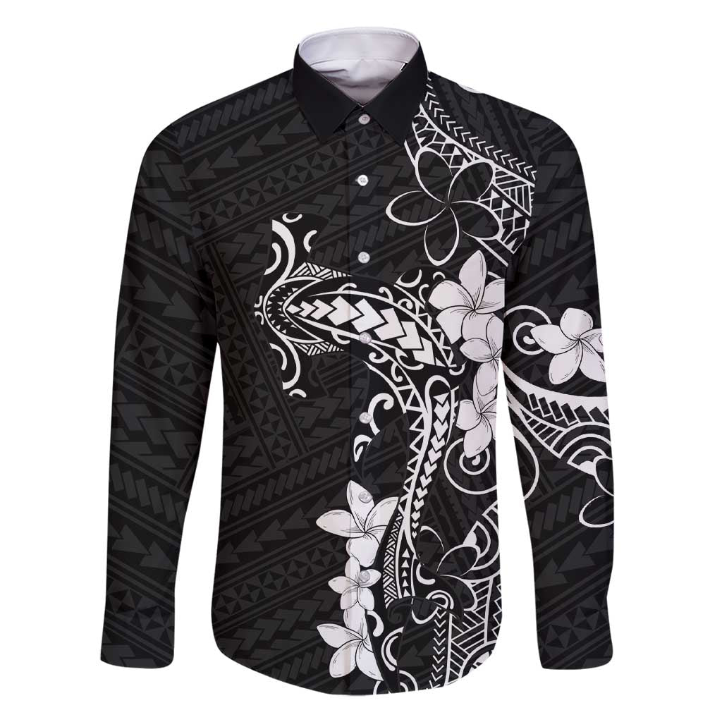 Black Hawaii Family Matching Short Sleeve Bodycon Dress and Hawaiian Shirt Hammerhead Shark Tattoo Curve Polynesian - Polynesian Pride