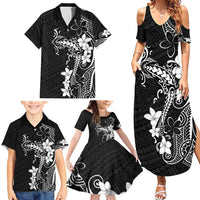 Black Hawaii Family Matching Summer Maxi Dress and Hawaiian Shirt Hammerhead Shark Tattoo Curve Polynesian - Polynesian Pride