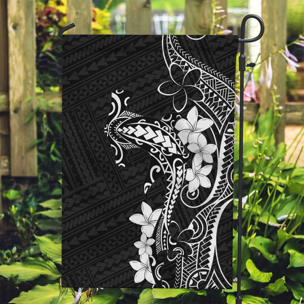 Black Hawaii Garden Flag Hammerhead Shark Tattoo Curve Polynesian LT14 Garden Flag Black - Polynesian Pride