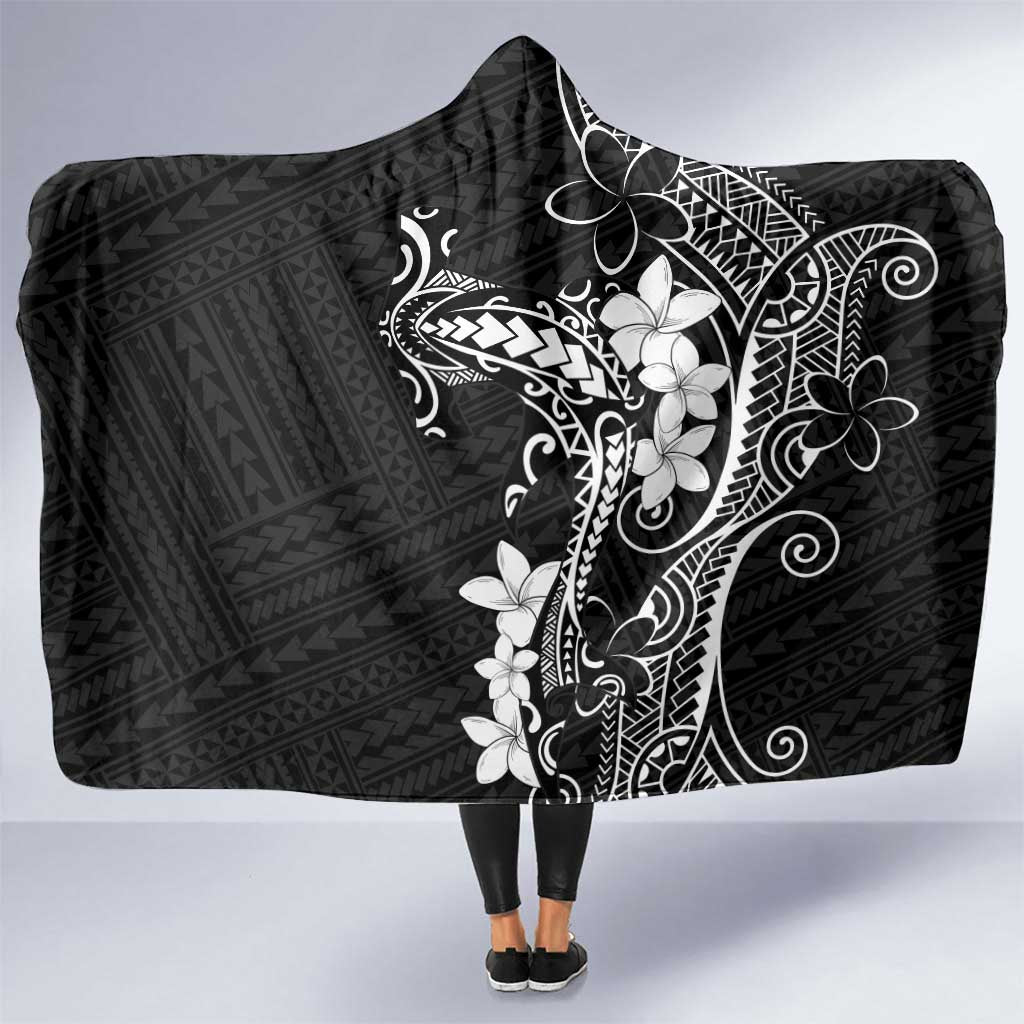 Black Hawaii Hooded Blanket Hammerhead Shark Tattoo Curve Polynesian LT14 One Size Black - Polynesian Pride