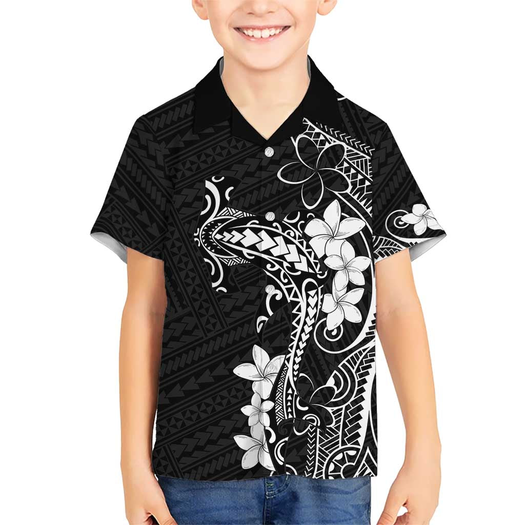 Black Hawaii Kid Hawaiian Shirt Hammerhead Shark Tattoo Curve Polynesian LT14 Kid Black - Polynesian Pride