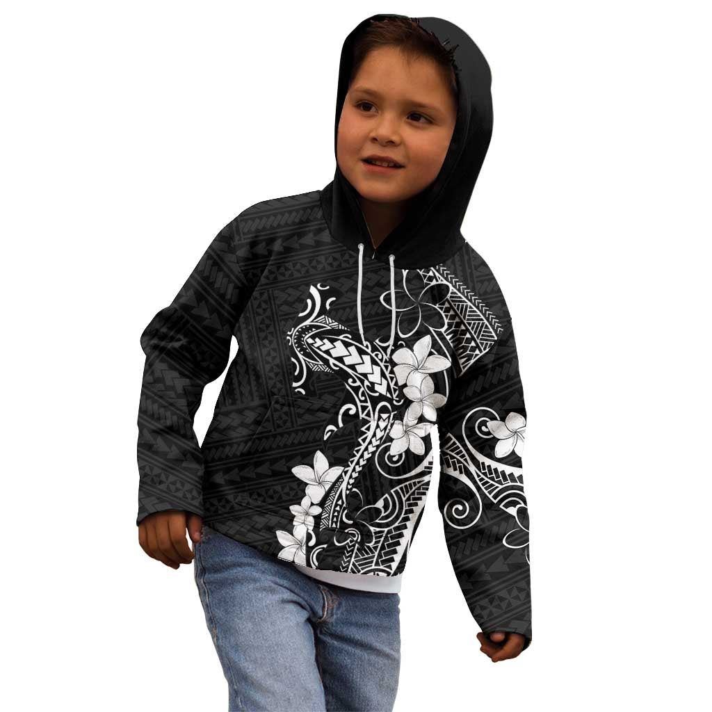 Black Hawaii Kid Hoodie Hammerhead Shark Tattoo Curve Polynesian - Polynesian Pride