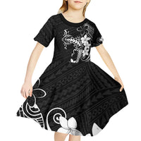 Black Hawaii Kid Short Sleeve Dress Hammerhead Shark Tattoo Curve Polynesian - Polynesian Pride