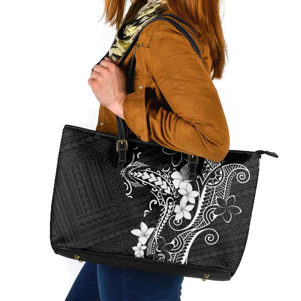 Black Hawaii Leather Tote Bag Hammerhead Shark Tattoo Curve Polynesian LT14 Black - Polynesian Pride