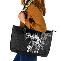 Black Hawaii Leather Tote Bag Hammerhead Shark Tattoo Curve Polynesian LT14 Black - Polynesian Pride