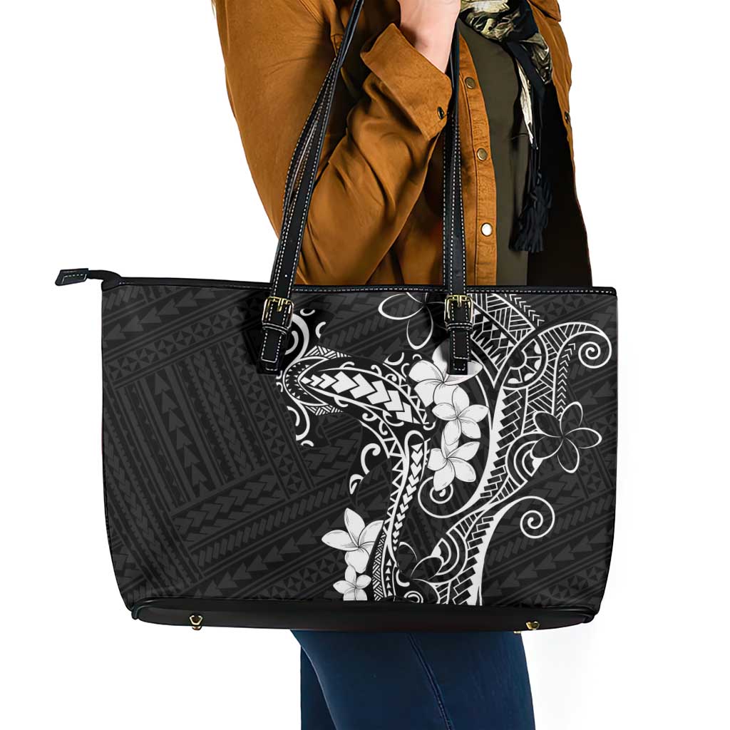 Black Hawaii Leather Tote Bag Hammerhead Shark Tattoo Curve Polynesian LT14 - Polynesian Pride