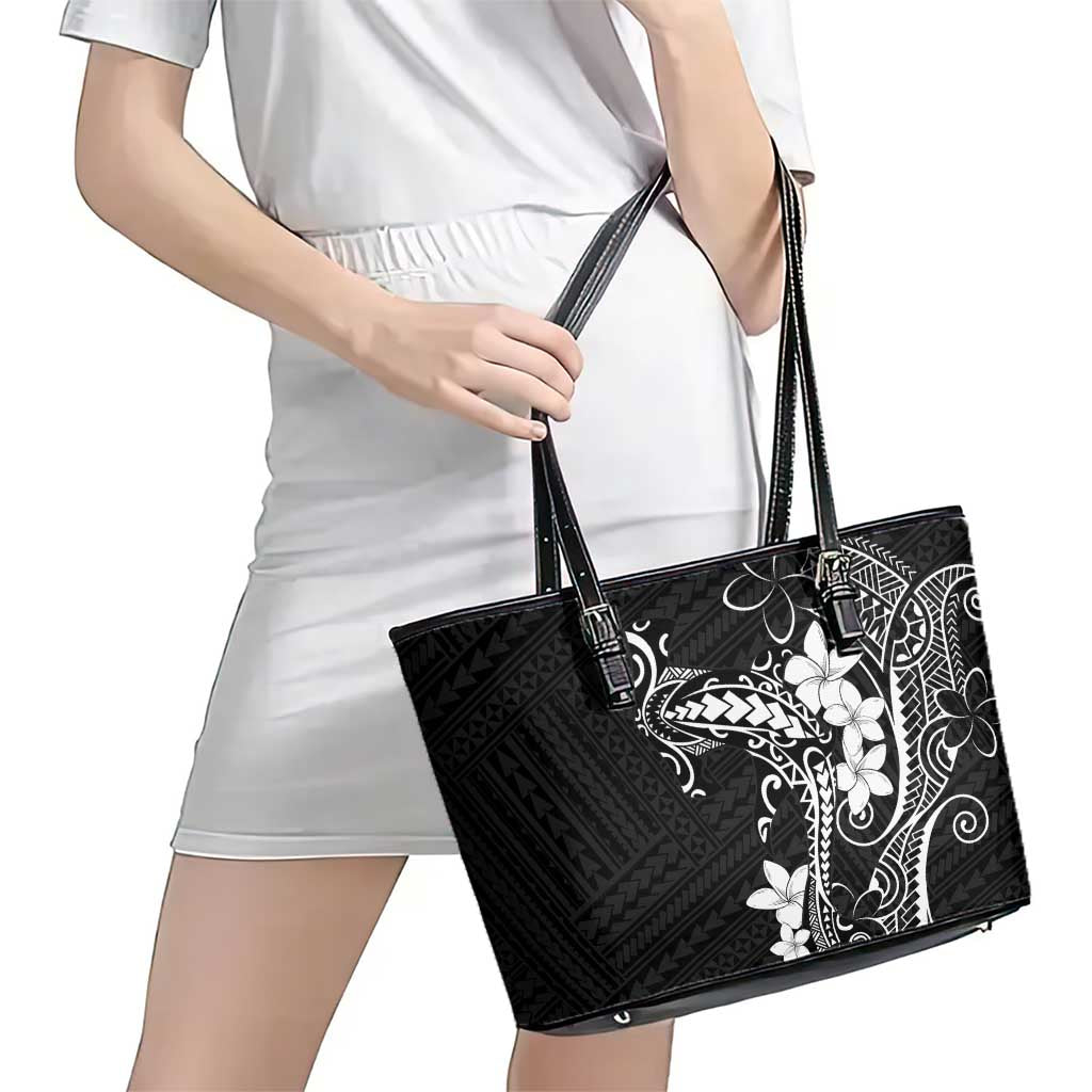 Black Hawaii Leather Tote Bag Hammerhead Shark Tattoo Curve Polynesian LT14 - Polynesian Pride