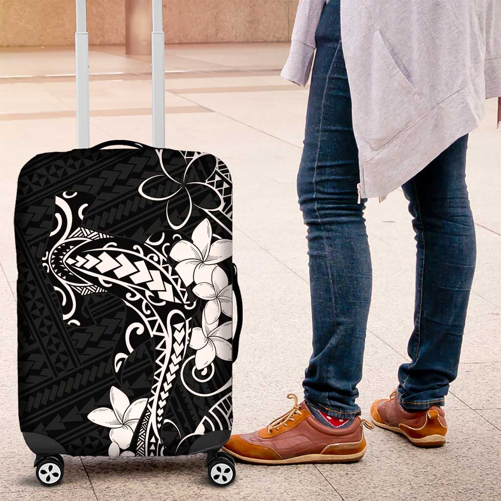 Black Hawaii Luggage Cover Hammerhead Shark Tattoo Curve Polynesian - Polynesian Pride