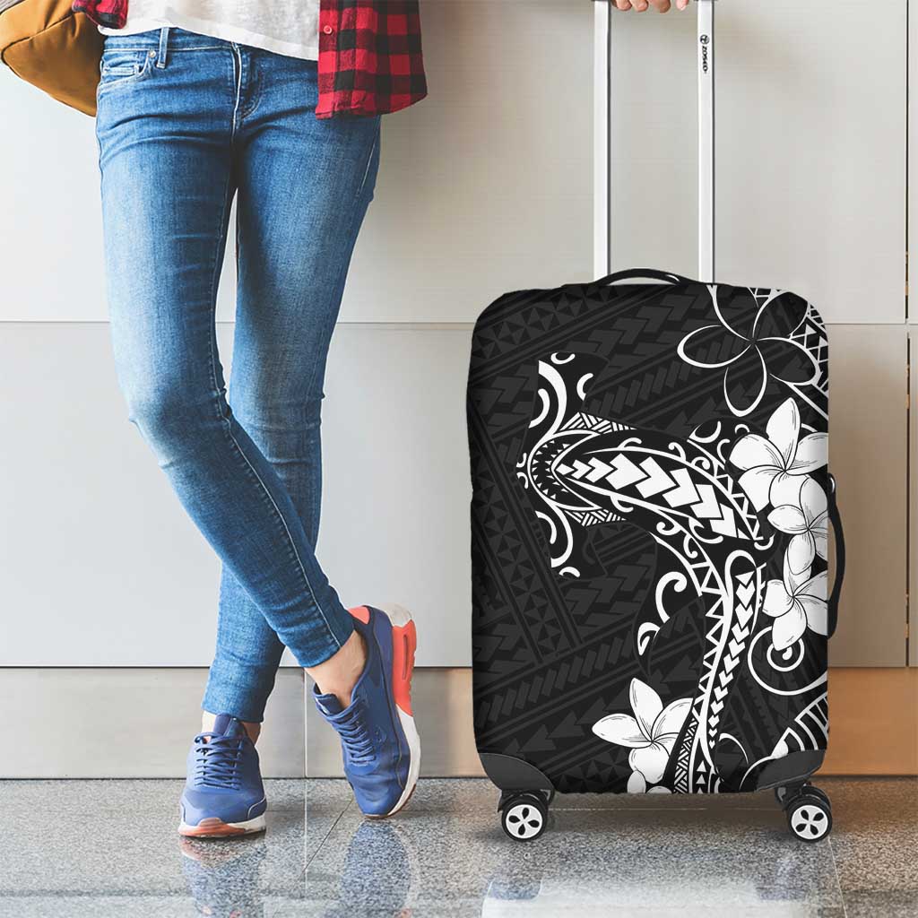 Black Hawaii Luggage Cover Hammerhead Shark Tattoo Curve Polynesian - Polynesian Pride
