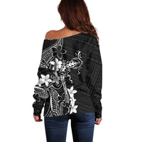 Black Hawaii Off Shoulder Sweater Hammerhead Shark Tattoo Curve Polynesian - Polynesian Pride