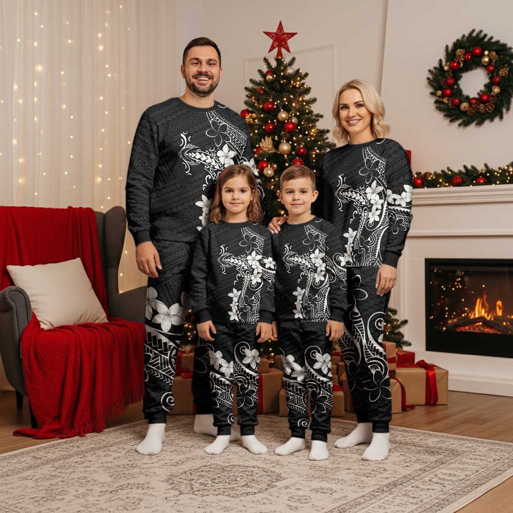 Black Hawaii Christmas Pajama Set Hammerhead Shark Tattoo Curve Polynesian - Polynesian Pride