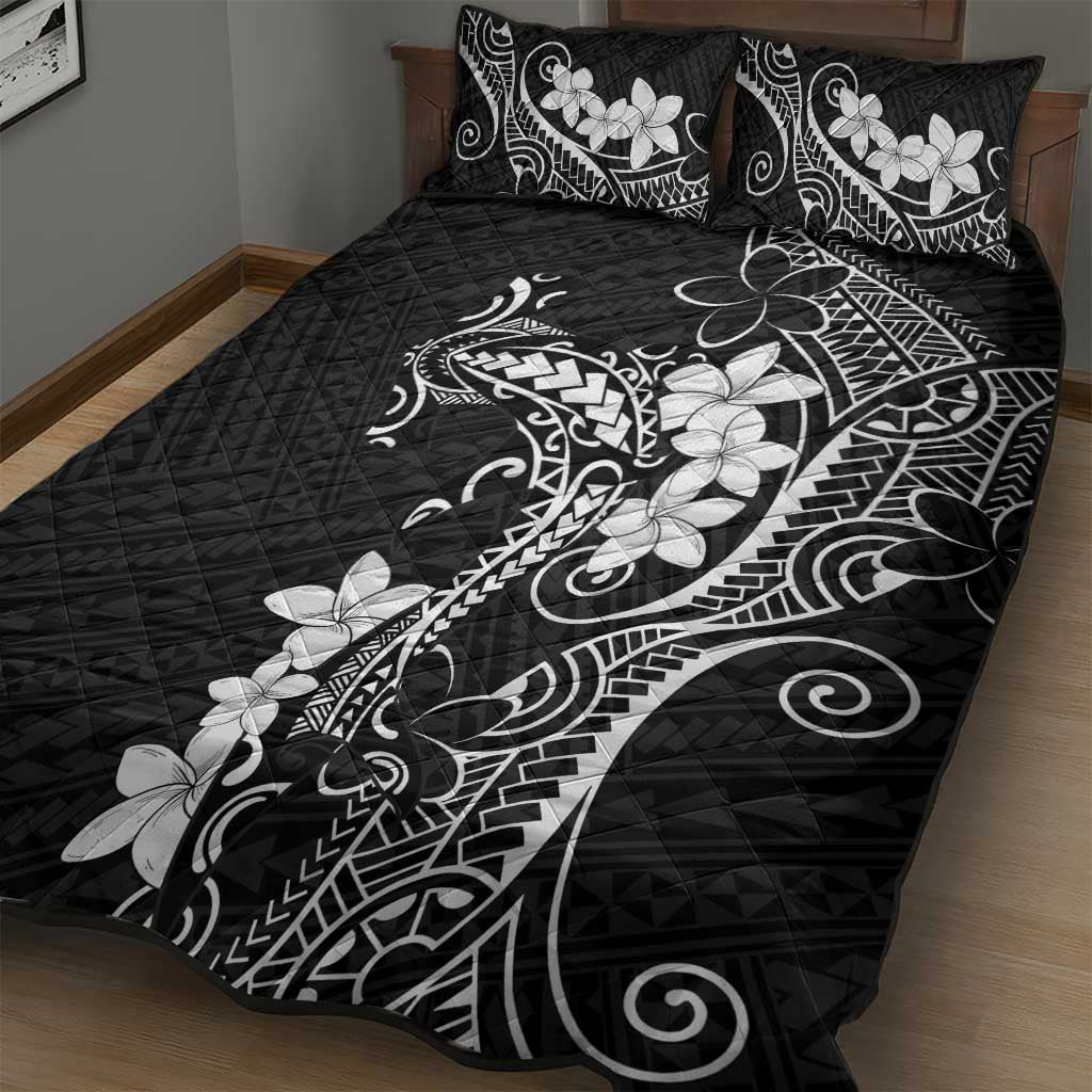 Black Hawaii Quilt Bed Set Hammerhead Shark Tattoo Curve Polynesian - Polynesian Pride