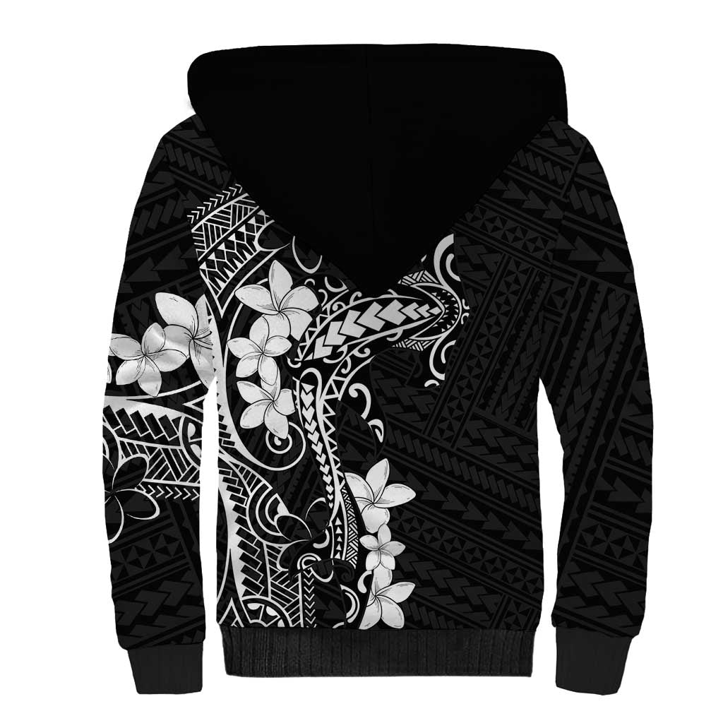 Black Hawaii Sherpa Hoodie Hammerhead Shark Tattoo Curve Polynesian - Polynesian Pride