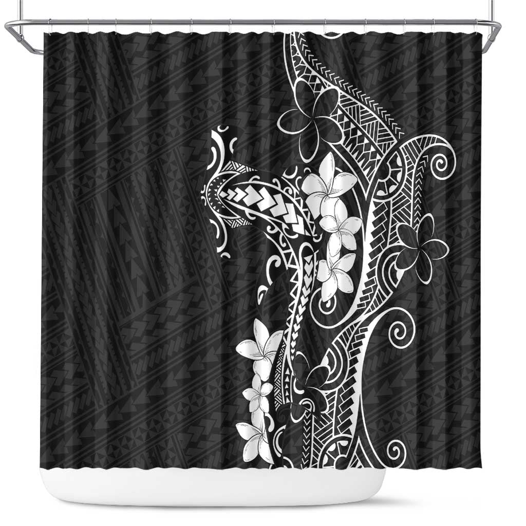 Black Hawaii Shower Curtain Hammerhead Shark Tattoo Curve Polynesian LT14 Black - Polynesian Pride