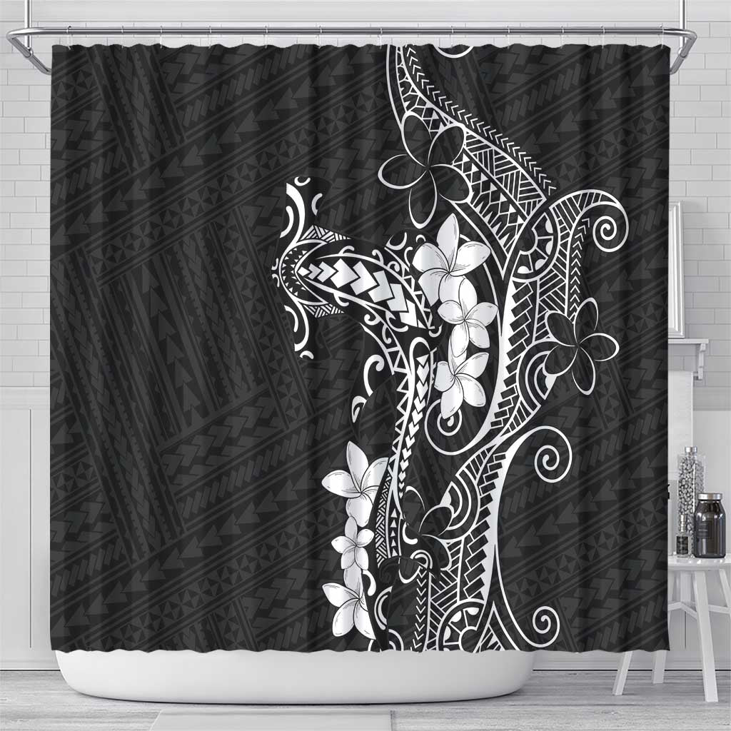 Black Hawaii Shower Curtain Hammerhead Shark Tattoo Curve Polynesian LT14 - Polynesian Pride