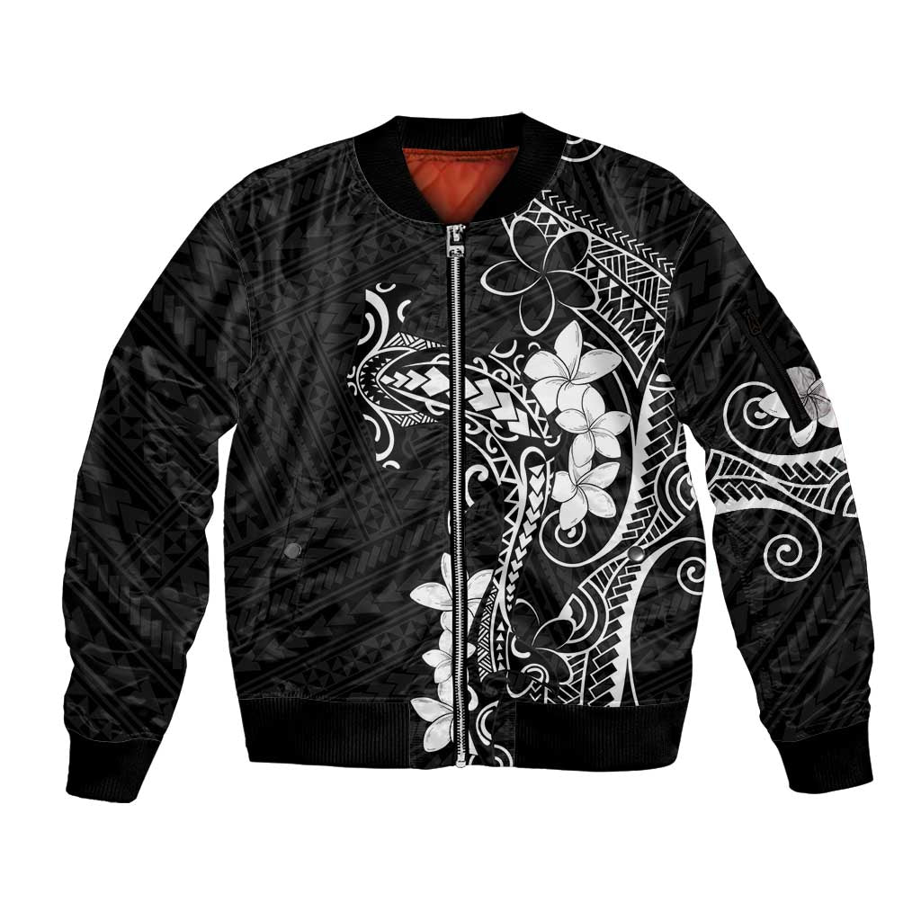 Black Hawaii Sleeve Zip Bomber Jacket Hammerhead Shark Tattoo Curve Polynesian LT14 Unisex Black - Polynesian Pride