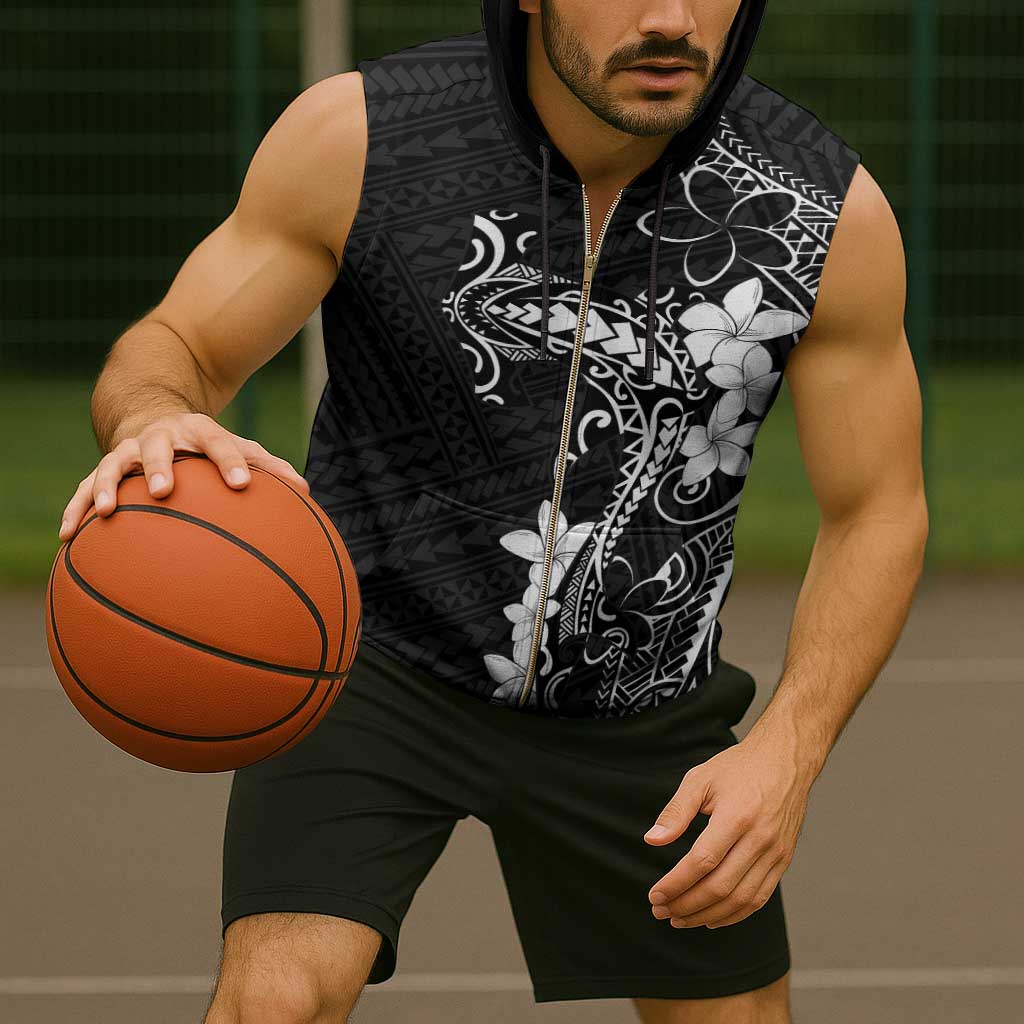 Black Hawaii Sleeveless Zip Hoodie Hammerhead Shark Tattoo Curve Polynesian - Polynesian Pride