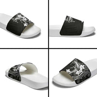 Black Hawaii Slide Sandals Hammerhead Shark Tattoo Curve Polynesian - Polynesian Pride