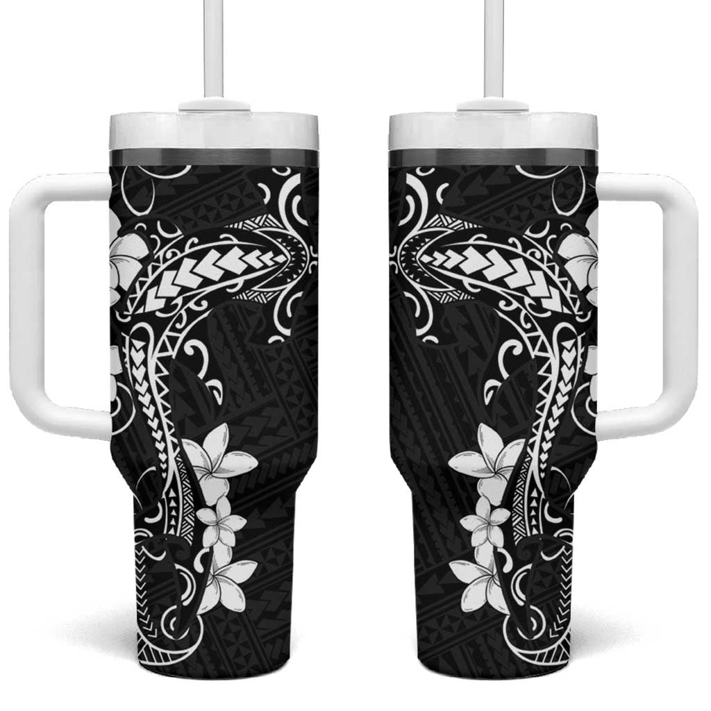 Black Hawaii Tumbler With Handle Hammerhead Shark Tattoo Curve Polynesian - Polynesian Pride