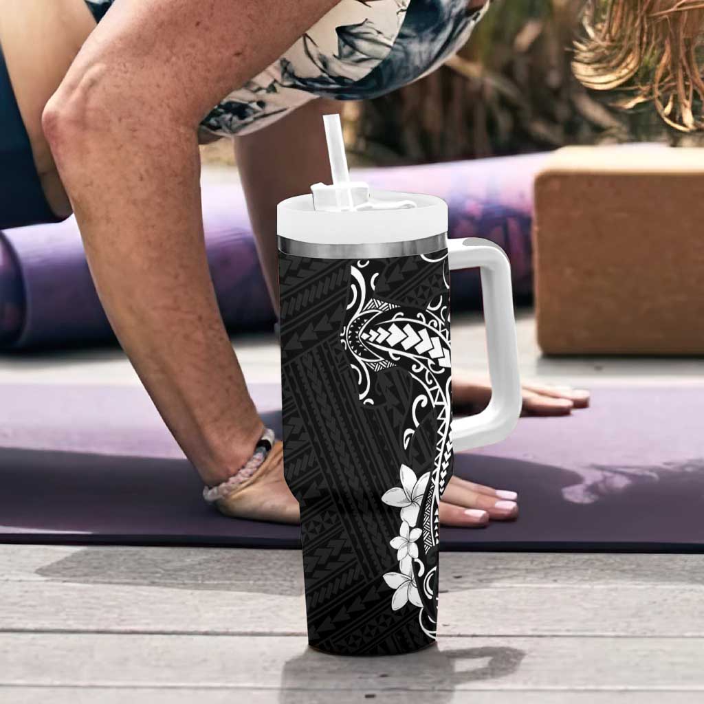 Black Hawaii Tumbler With Handle Hammerhead Shark Tattoo Curve Polynesian - Polynesian Pride