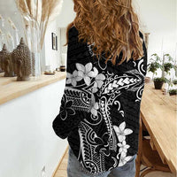 Black Hawaii Women Casual Shirt Hammerhead Shark Tattoo Curve Polynesian - Polynesian Pride