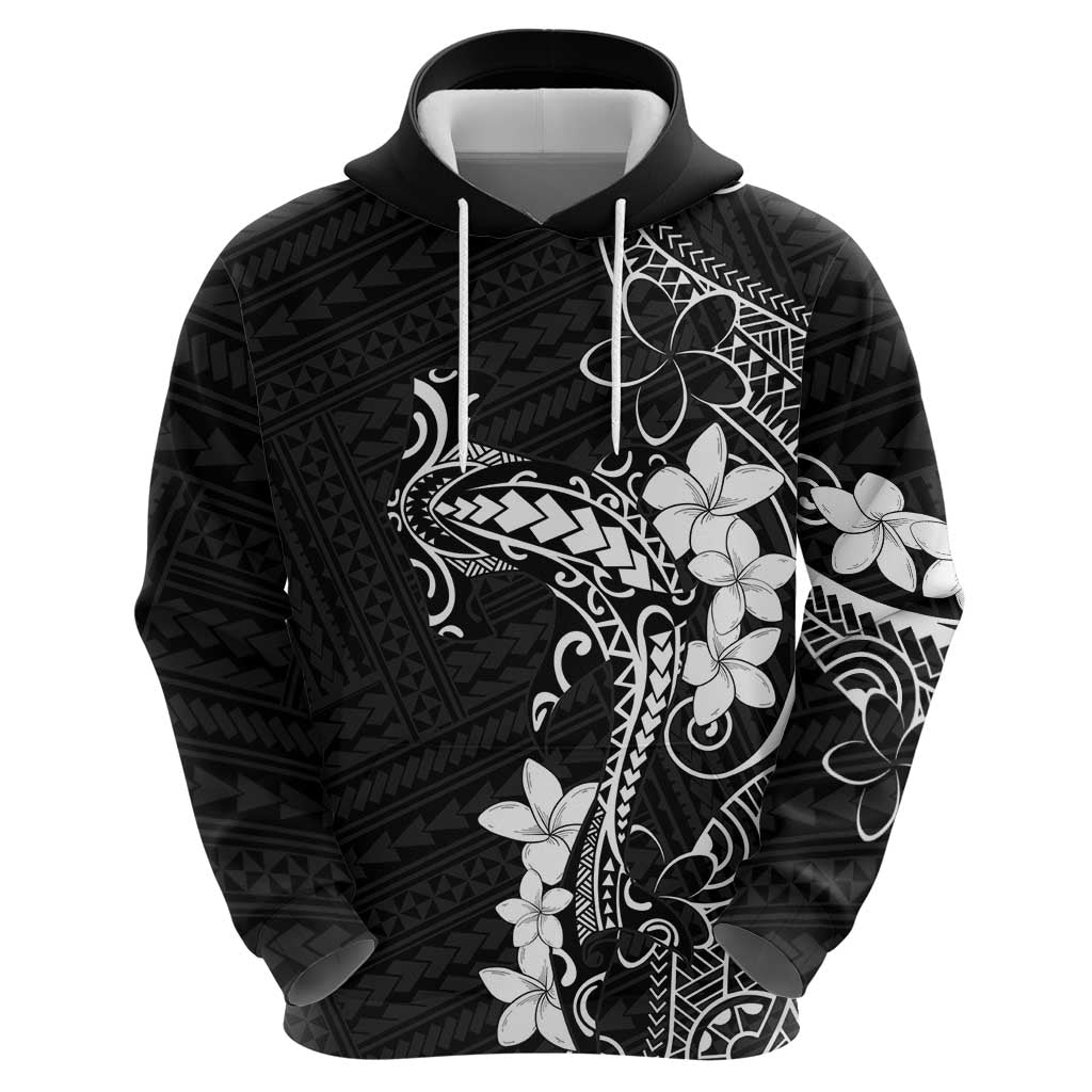 Black Hawaii Zip Hoodie Hammerhead Shark Tattoo Curve Polynesian - Polynesian Pride